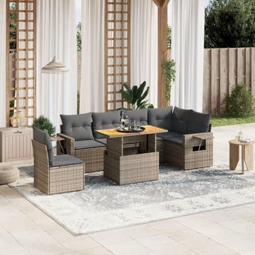 vidaXL 7-delige Loungeset met kussens poly rattan grijs, Tuin en Terras, Tuinsets en Loungesets, Verzenden, Nieuw, Loungeset
