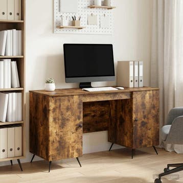 vidaXL Bureau Gerookt eiken 142,5 x 50 x 75 cm Bewerkt hout, Verzenden, Nieuw