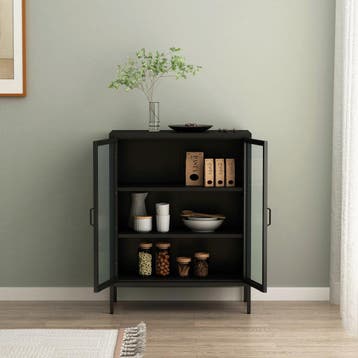 [en.casa] Vitrinekast Fauske 101,5x80x40 cm zwart, Verzenden, Nieuw