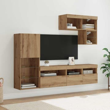 vidaXL TV Wandmeubels 6 st Artisan Eiken Bewerkt hout, Huis en Inrichting, Minder dan 50 cm, Verzenden, Nieuw, Minder dan 100 cm
