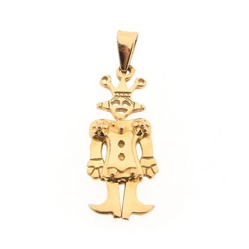 Gouden hanger van een dansende hofnar (Hanger of bedel), Ophalen of Verzenden, Gebruikt, Goud, Overige merken