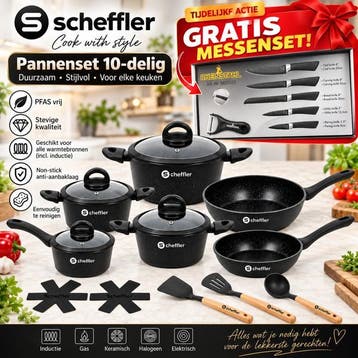 Scheffler 15-delige pannenset – Complete kookset PFAS VRIJ, PFAS-vrij, Ophalen of Verzenden, Nieuw, Pannenset