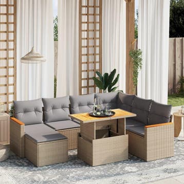 vidaXL 8-delige Loungeset met kussens poly rattan beige, Verzenden, Nieuw, Loungeset