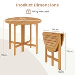 LIVSK Ronde Opvouwbare Tuintafel - Acaciahout - Voor 4 Perso, Verzenden, Nieuw