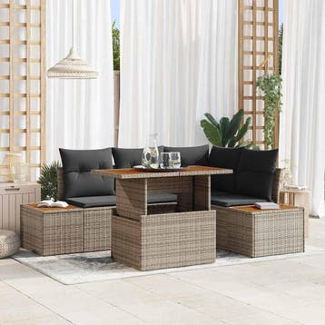 vidaXL Tuin Sofa Set 5 st Grijs Poly riet, Verzenden, Nieuw, Rotan, 5 zitplaatsen