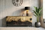 Dressoir OXID 180cm metaal zwart goud massief mangohout -, Ophalen of Verzenden, Nieuw