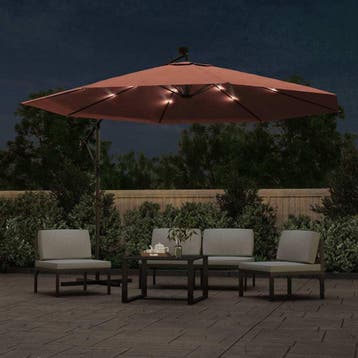 vidaXL Zweefparasol met LED-verlichting 350 cm, Verzenden, Nieuw, 3 tot 4 meter, Zweefparasol