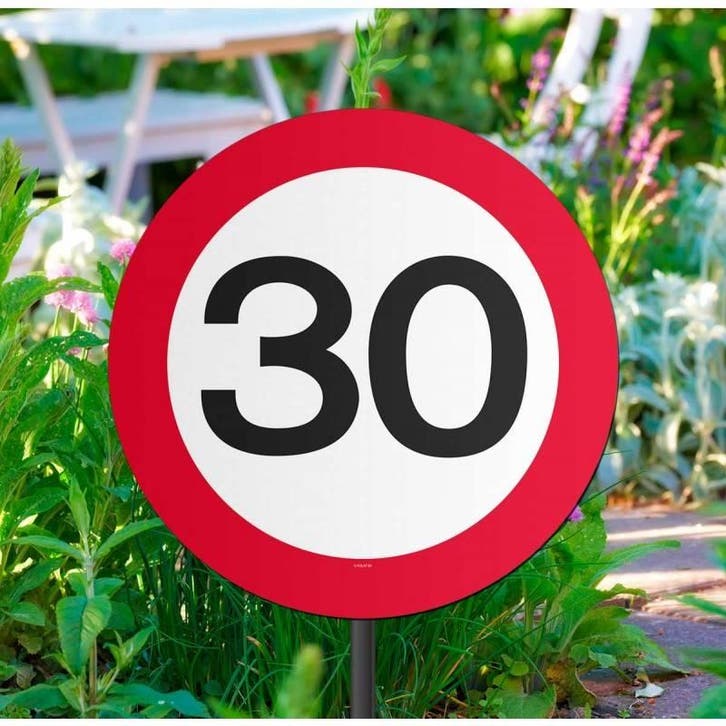 30 Jaar Verkeersbord Tuinbord, Hobby en Vrije tijd, Feestartikelen, Nieuw, Ophalen of Verzenden