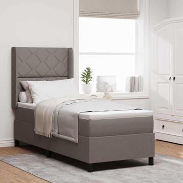 vidaXL LED Box Spring Bed met hoofdeinde Taupe 90 x 190 cm, Verzenden, Nieuw, Eenpersoons, Stof