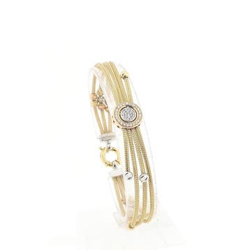 Tricolor gouden schakelarmband met zirconia, Gebruikt, Ophalen of Verzenden, Met edelsteen, Goud