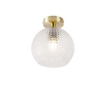 Art Deco plafondlamp messing met helder glas - Sphere, Huis en Inrichting, Lampen | Plafondlampen, Verzenden, Nieuw, Glas, Art Deco