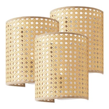 Wandlamp Ascot 20x16x12 cm set van 3 wit en rotan look E27 l, Verzenden, Nieuw