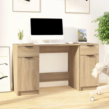 vidaXL Bureau met bijzetkast bewerkt hout sonoma, Huis en Inrichting, Verzenden, Nieuw