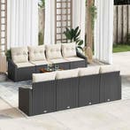 vidaXL Tuinbankenset met kussen 9 pcs Zwart poly rattan, Tuin en Terras, Verzenden, Nieuw, Rotan, Meer dan 8 zitplaatsen