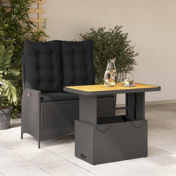 vidaXL 2-delige Tuinset met kussens poly rattan zwart, Tuin en Terras, Verzenden, Nieuw, Tuinset