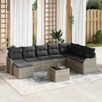 vidaXL Tuin Sofa Set met kussen 9 pcs Lichtgrijs Poly riet, Verzenden, Nieuw, Rotan