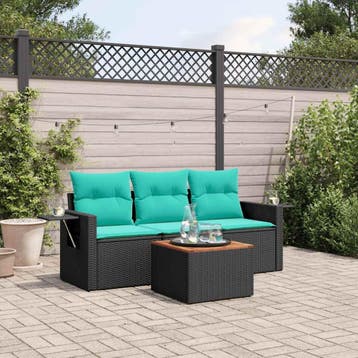 vidaXL 4-delige tuinbankset met kussens, zwart polyrotan, Tuin en Terras, Verzenden, Nieuw