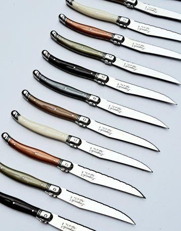 Laguiole - 12x Steak Knives - various colours - style de -