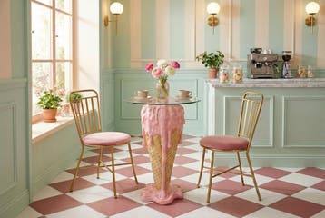 Bistrobartafel ICE CREAM 75cm met gehard glas, roze beige -, Huis en Inrichting, Tafels | Eettafels, Ophalen of Verzenden, Nieuw