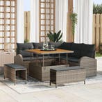 vidaXL Tuin Sofa Set met kussen met opslag 8 pcs Grijs, Verzenden, Nieuw, Rotan, 8 zitplaatsen