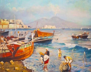 Italiaanse school (XX) - Marina con pescatori