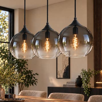 Hanglamp Zwart met Fade Glas – 3-Lichts Langwerpig | Monari, Verzenden, Nieuw, Glas