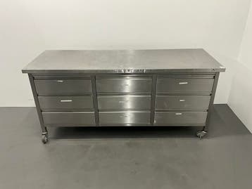 Mobiele RVS werktafel met lades | 2000x700x920mm, Ophalen of Verzenden, Nieuw in verpakking, RVS Meubilair