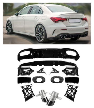 Diffuser + Uitlaatstukken zwart geschikt voor Mercedes V177