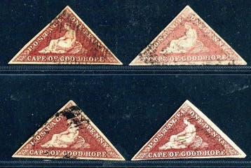 Kaap de Goede Hoop 1853/1864 - 1d carmine/rood, selectie van, Gestempeld