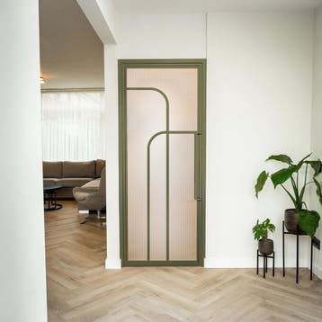 Stalen Binnendeur - Olijfgroen - 4 Vlaks rond - Kanaalglas, Minder dan 80 cm, Binnendeur, Nieuw, Metaal