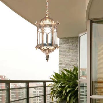 Waterdichte Retro Hanglamp –Bronskleur Brons en Glas Binnen/, Verzenden, Nieuw