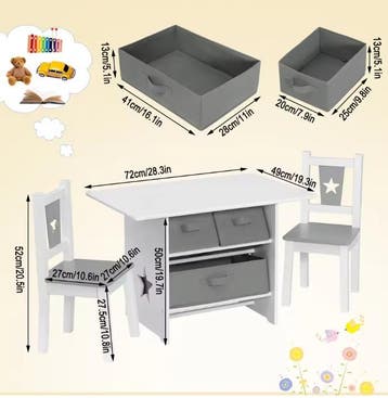 Kindertafel met 2 Stoelen en Opbergruimte – Leren en Spelen, Verzenden, Nieuw