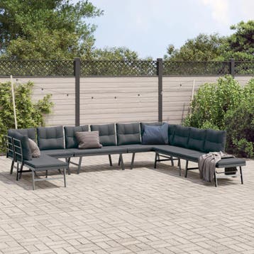 vidaXL 7-delige Tuinbankenset met kussens gepoedercoat staal, Verzenden, Nieuw, Rvs