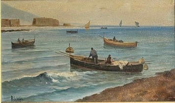 Radames Scoppa (1877-1957) - Marina di Napoli con Pescatori, Antiek en Kunst, Kunst | Schilderijen | Klassiek