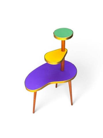 Bijzettafel - Hout, Messing - Een retro plantenstandaard