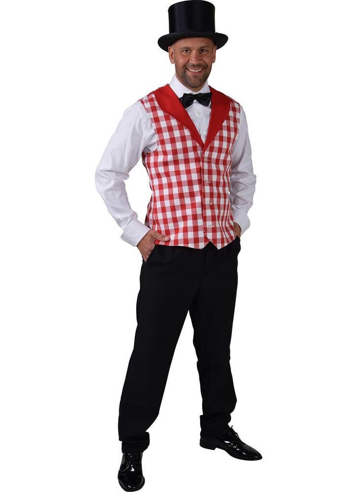 Brabant Gilet rood/wit geblokt heren, Kleding | Heren, Carnavalskleding en Feestkleding, Nieuw, Ophalen of Verzenden