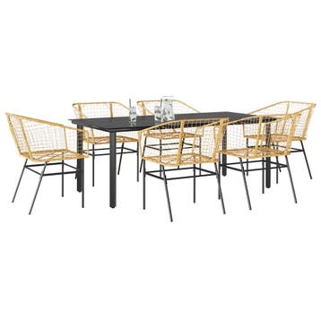vidaXL 7-delige Tuinset poly rattan glas bruin, 6 zitplaatsen, Nieuw, Tuinset, Verzenden