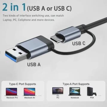 8-in-2 USB-C Hub met SD/TF Kaartlezer, 3.5mm Audio & USB 3.0, Verzenden, Nieuw