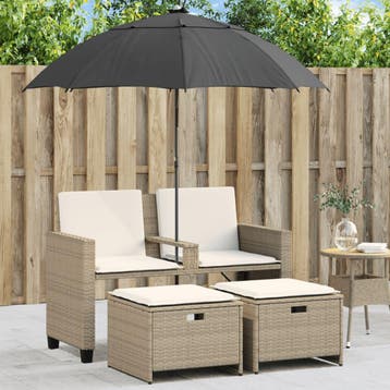 vidaXL Tuinbank 2-zits met parasol en voetenbanken poly, Verzenden, Nieuw