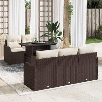 vidaXL Tuin Sofa Set 6 st Bruin poly rattan, Verzenden, Nieuw, Rotan, 6 zitplaatsen