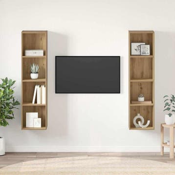 vidaXL Tv-meubelset 2 st Bruin Bewerkt hout, Minder dan 50 cm, Verzenden, Nieuw, Minder dan 100 cm