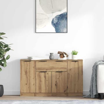 vidaXL Dressoir 3 st Artisan Eiken 120 x 30 x 70 cm Bewerkt, Huis en Inrichting, Kasten | Dressoirs, Verzenden, Nieuw, Overige houtsoorten