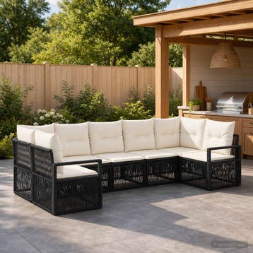 vidaXL Tuinbankenset 7 st 7-Aantal zitplaatsen Zwart poly, Tuin en Terras, Tuinsets en Loungesets, Verzenden, Nieuw, 7 zitplaatsen