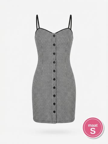 Zwart/wit pied de poule geruit jurkje mouwloos maat S, Kleding | Dames, Jurken, Zo goed als nieuw, Maat 36 (S), Zwart, Boven de knie