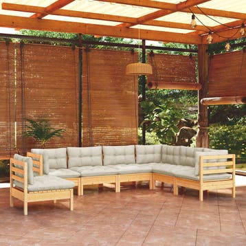 vidaXL 7-delige Loungeset met crèmekleurige kussens massief, Verzenden, Nieuw, 7 zitplaatsen, Loungeset