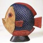 sculptuur, Ronde Discusvis – Diameter 42 cm - 38 cm - Hout
