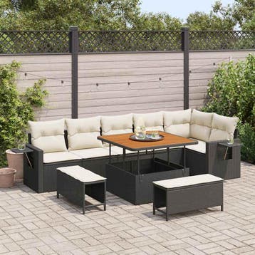 vidaXL Tuinbankenset 11 st Zwart en Crème poly rattan, Verzenden, Nieuw, Rotan, Meer dan 8 zitplaatsen