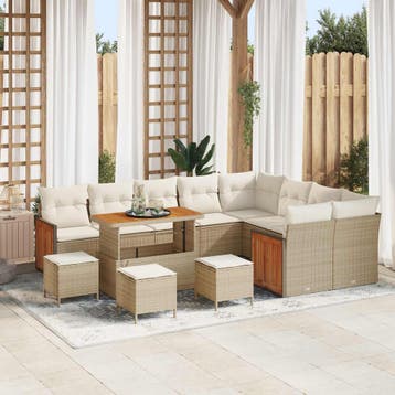 vidaXL Tuinbankenset 13 st 13-Aantal zitplaatsen Beige en, Verzenden, Nieuw, 3 zitplaatsen