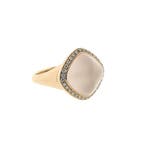 Gouden ring gezet met rozenkwarts en diamanten; Tirisi, Sieraden, Tassen en Uiterlijk, Gebruikt, Overige kleuren, Ophalen of Verzenden