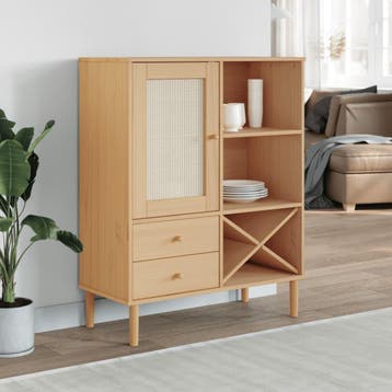 vidaXL buffetkast SENJA 90x40x112 cm rattan look grenenhout, Minder dan 50 cm, Verzenden, 100 tot 150 cm, Nieuw